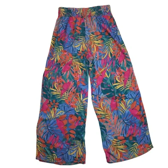 Kona Sol Tropical Floral Wide Leg Lightweight Rayon Pant Multicolor - Picture 10 of 10